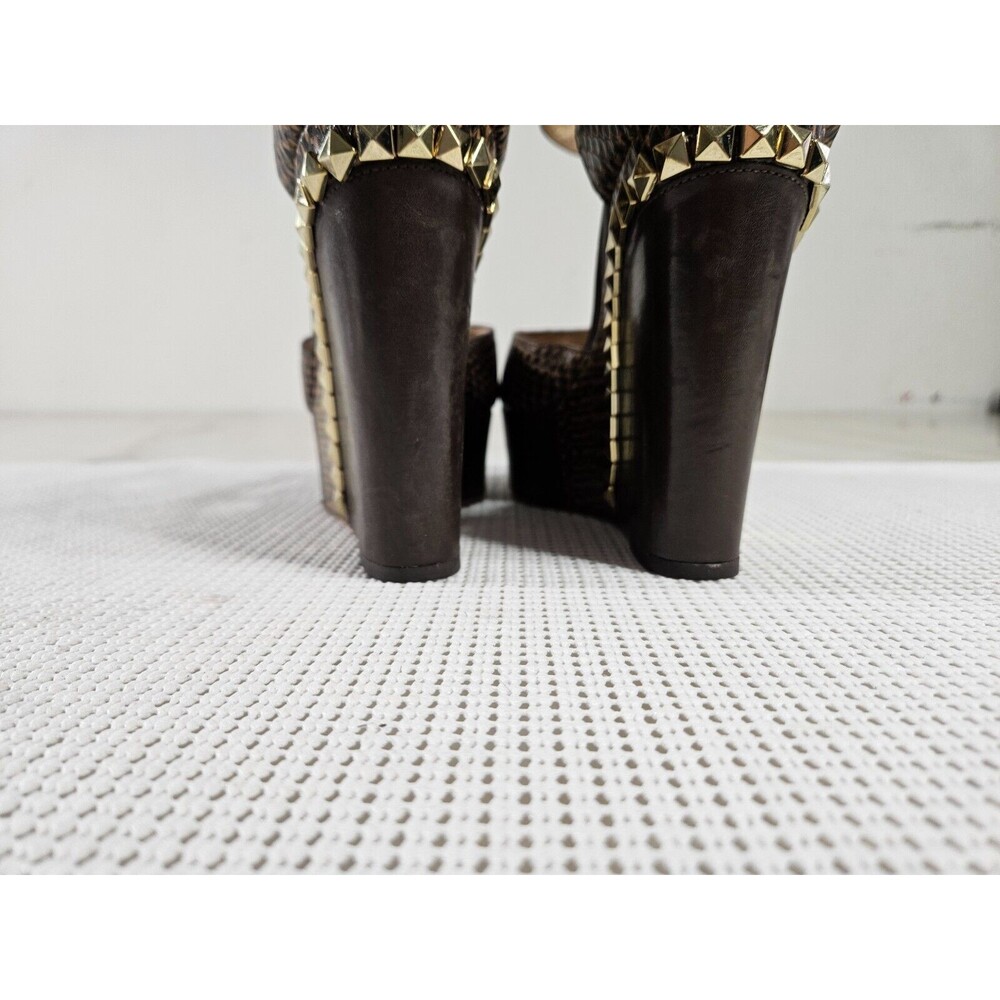 Michael Kors Brown Snake-Embossed Platform Wedge Boots with Gold Studs - Picture 6 of 12
